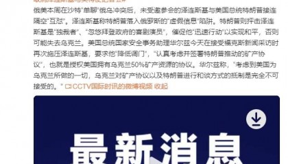 乌总统办公室：应美方要求，泽连斯基与美特使凯洛格会晤后的联合记者会取消